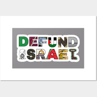 Defund Israel - Palestine Symbols - White Sticker - Back Posters and Art